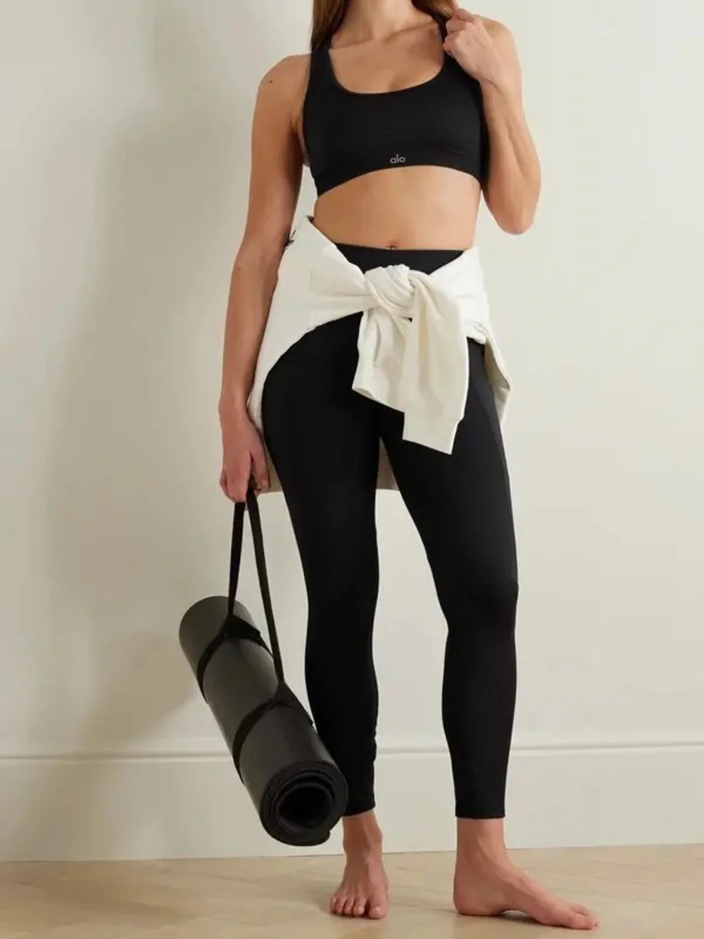 ALO Yoga Black Ribbed Racerback Sports Bra